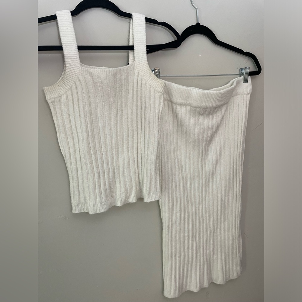 White Sweater Tank and Skirt Set